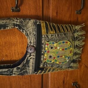 Rising International Colorful Crossbody Boho Owl Fringe Tie Dye Embroidered Bag